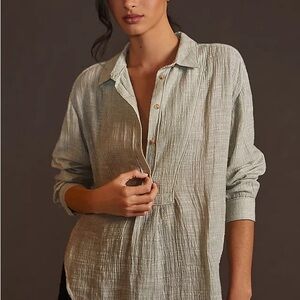 Anthropologie Blue/Cream Textured pop over Blouse